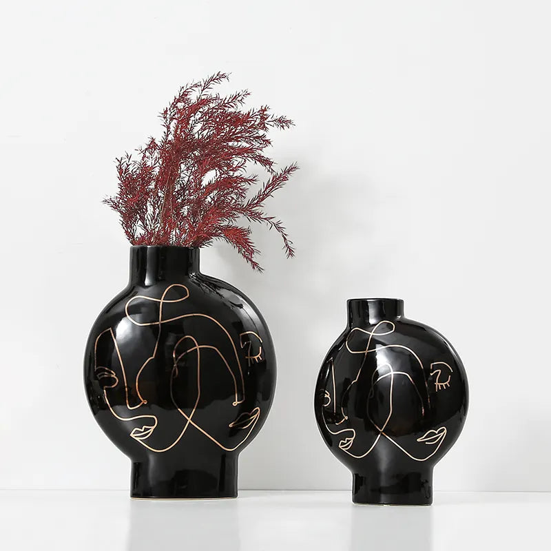 Black Hand Painted Vase-B Fa-D21103B -  Vases - ebarza Furniture UAE | Shop Modern Furniture in Abu Dhabi & Dubai - مفروشات ايبازرا في الامارات | تسوق اثاث عصري وديكورات مميزة في دبي وابوظبي