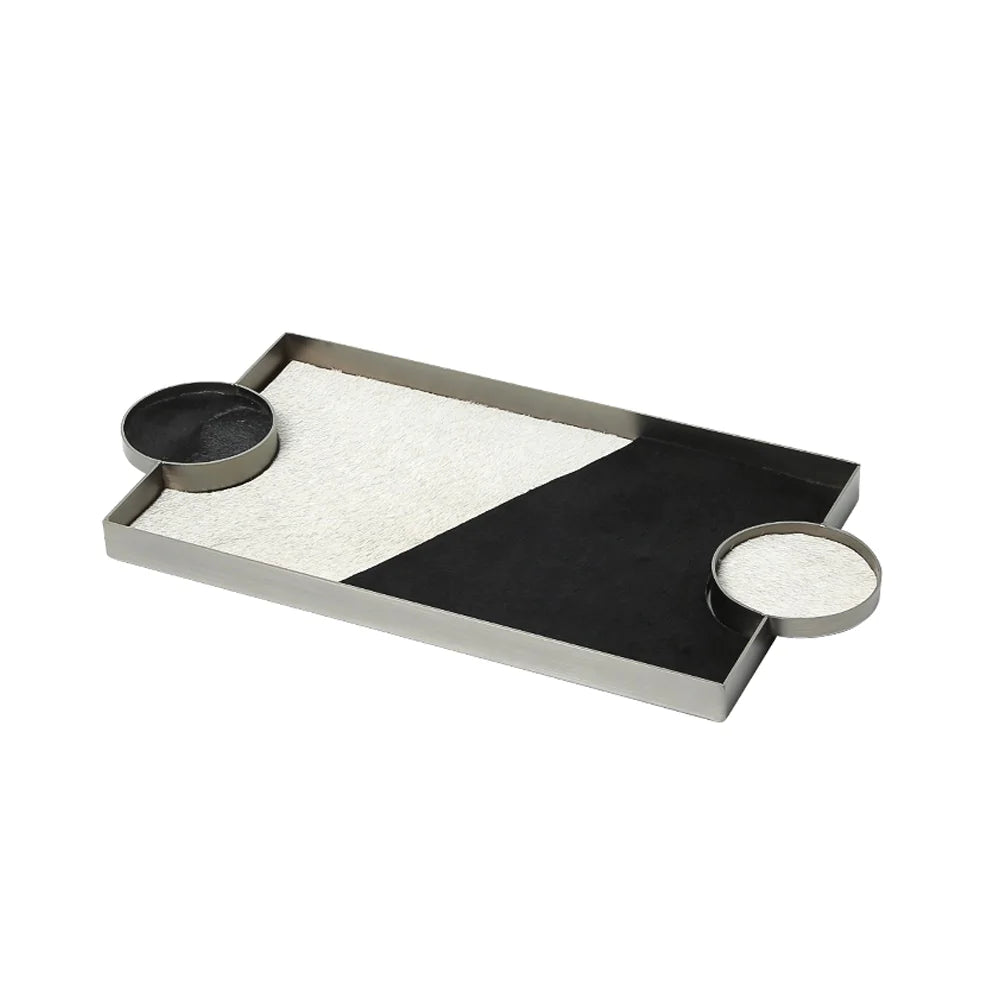 Black & White Leather Tray With Metal Detail Fd-W22009 -  Trays - ebarza Furniture UAE | Shop Modern Furniture in Abu Dhabi & Dubai - مفروشات ايبازرا في الامارات | تسوق اثاث عصري وديكورات مميزة في دبي وابوظبي