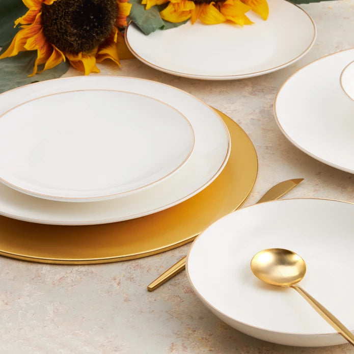 Karaca Alicia 24 Pieces 6 Person Porcelain Gold Round Dinnerware 153.03.06.5064 -  Dinnerware Sets - ebarza Furniture UAE | Shop Modern Furniture in Abu Dhabi & Dubai - مفروشات ايبازرا في الامارات | تسوق اثاث عصري وديكورات مميزة في دبي وابوظبي