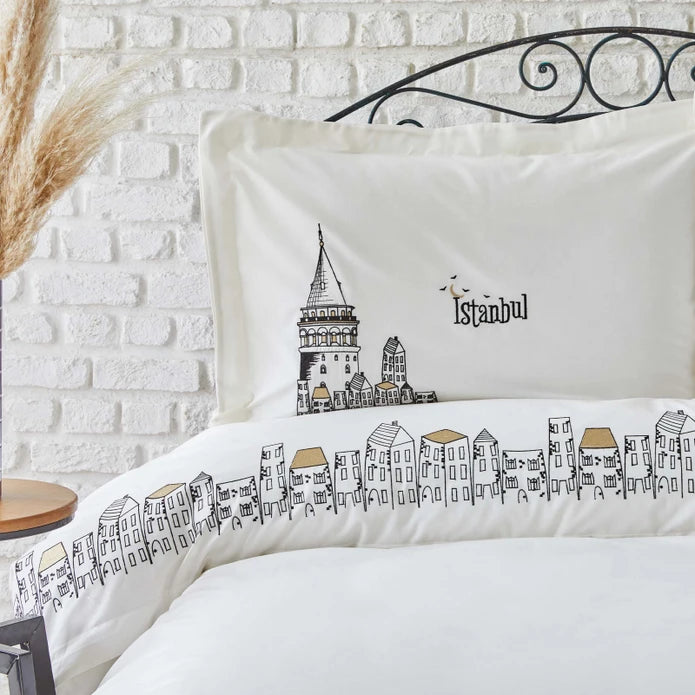 Karaca Home Galata Black Embroidered Double 100% Cotton Duvet Cover Set 200.19.01.0489 -  Bedding - ebarza Furniture UAE | Shop Modern Furniture in Abu Dhabi & Dubai - مفروشات ايبازرا في الامارات | تسوق اثاث عصري وديكورات مميزة في دبي وابوظبي