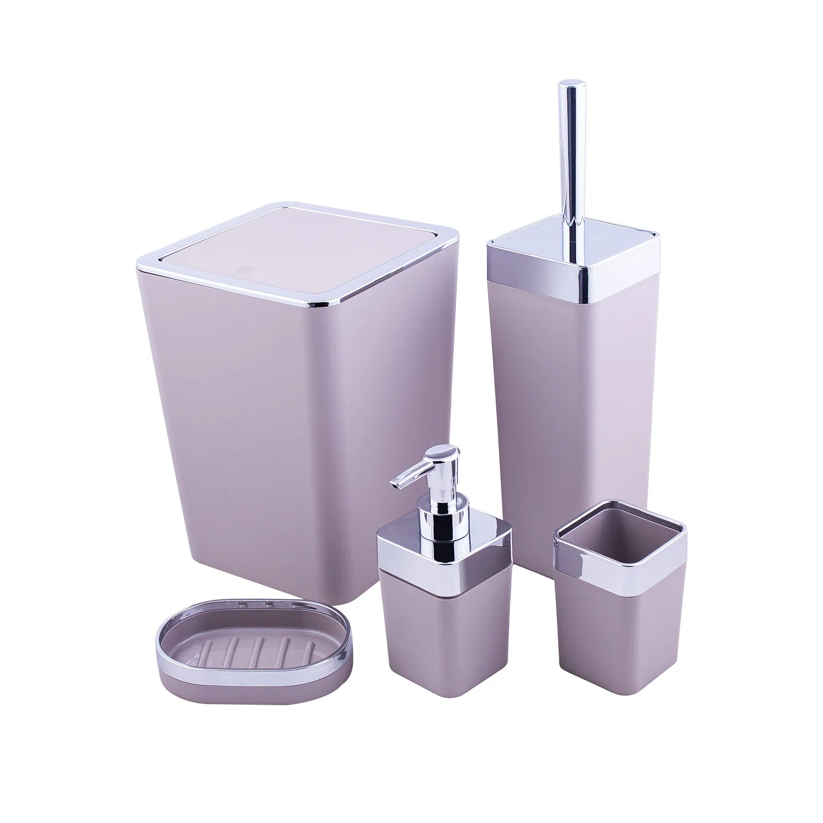Karaca Home Gray/Silver 5 Piece Square Bathroom Set 300.21.02.0024 -  Bathroom Accessories - ebarza Furniture UAE | Shop Modern Furniture in Abu Dhabi & Dubai - مفروشات ايبازرا في الامارات | تسوق اثاث عصري وديكورات مميزة في دبي وابوظبي