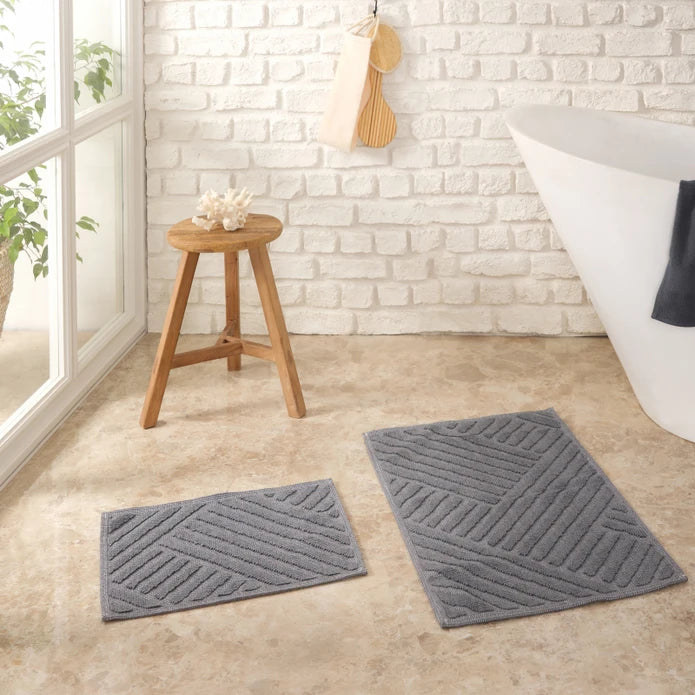 Karaca Home Kelly Line Gray Mop Set 200.21.01.0232 -  Bath Mats - ebarza Furniture UAE | Shop Modern Furniture in Abu Dhabi & Dubai - مفروشات ايبازرا في الامارات | تسوق اثاث عصري وديكورات مميزة في دبي وابوظبي