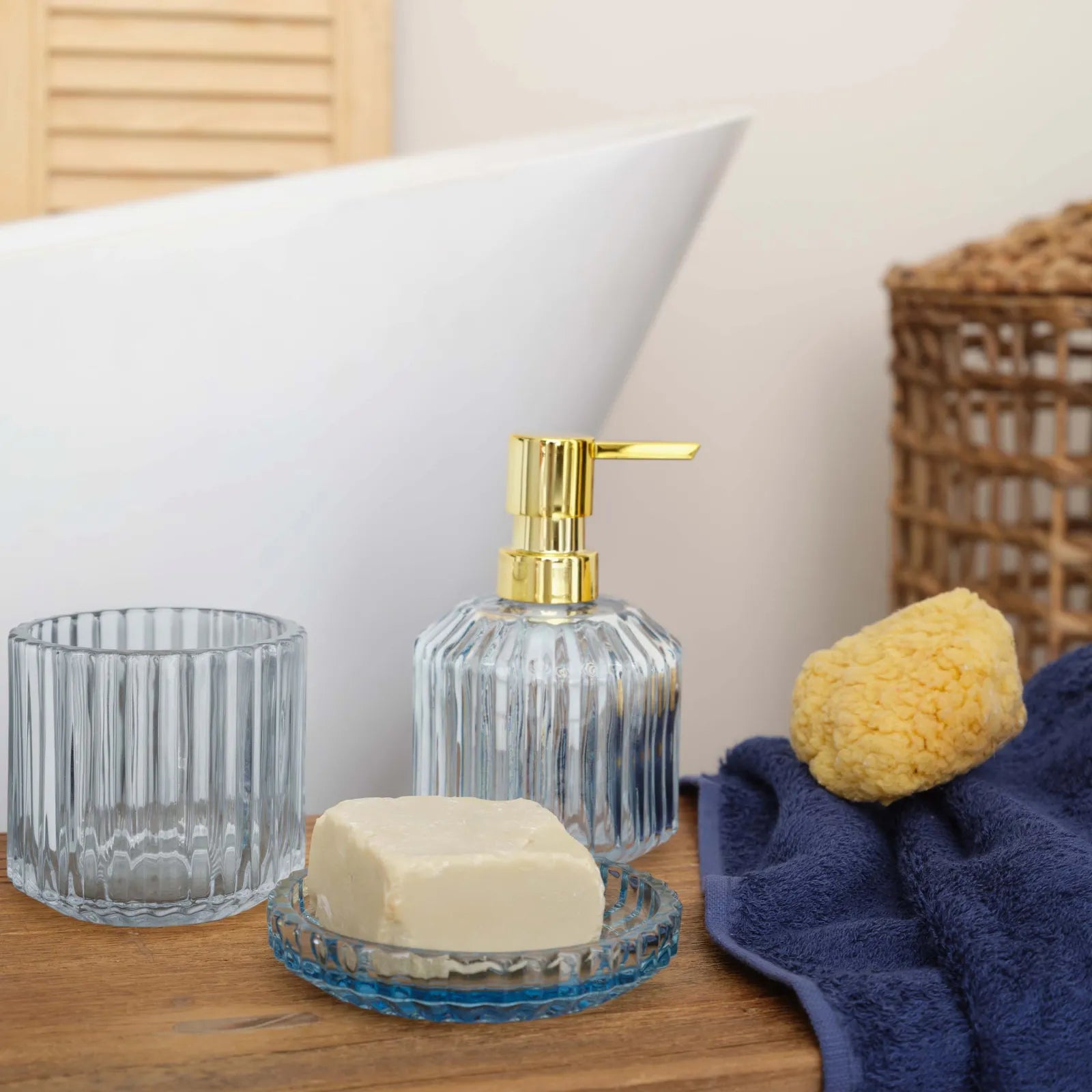 Karaca Home Line 3 Pieces Blue Bathroom Set 300.21.02.0260 -  Bath Sets - ebarza Furniture UAE | Shop Modern Furniture in Abu Dhabi & Dubai - مفروشات ايبازرا في الامارات | تسوق اثاث عصري وديكورات مميزة في دبي وابوظبي