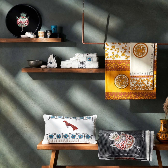 Karaca Home Paye Seljuk Series Bird Embroidery 100% Cotton Towel Set 200.20.01.0626 -  Towels - ebarza Furniture UAE | Shop Modern Furniture in Abu Dhabi & Dubai - مفروشات ايبازرا في الامارات | تسوق اثاث عصري وديكورات مميزة في دبي وابوظبي