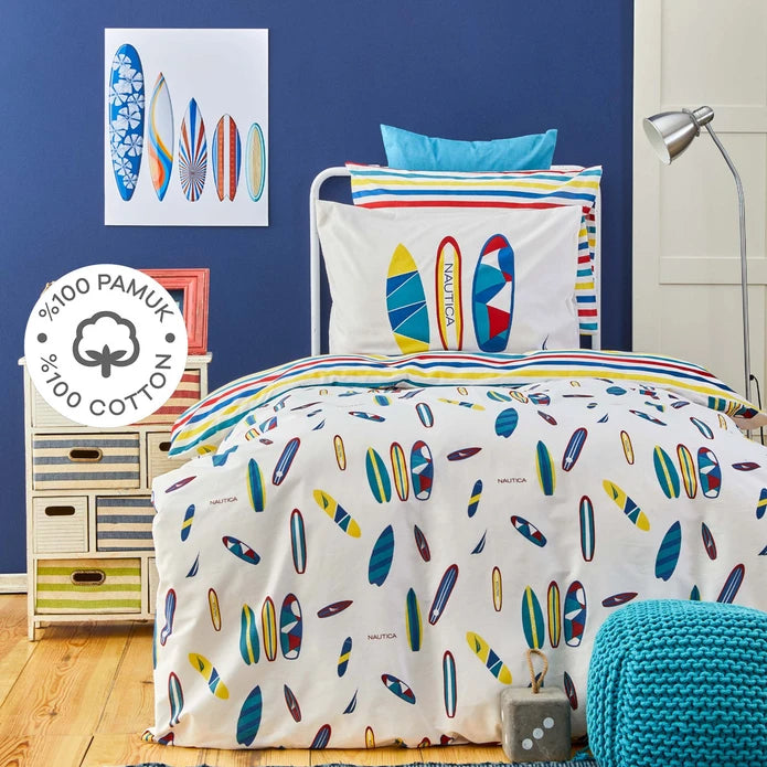 Karaca Nautica Home Kids Surfing 100% Cotton Single Duvet Cover Set 180.01.01.0517 -  Bedding - ebarza Furniture UAE | Shop Modern Furniture in Abu Dhabi & Dubai - مفروشات ايبازرا في الامارات | تسوق اثاث عصري وديكورات مميزة في دبي وابوظبي