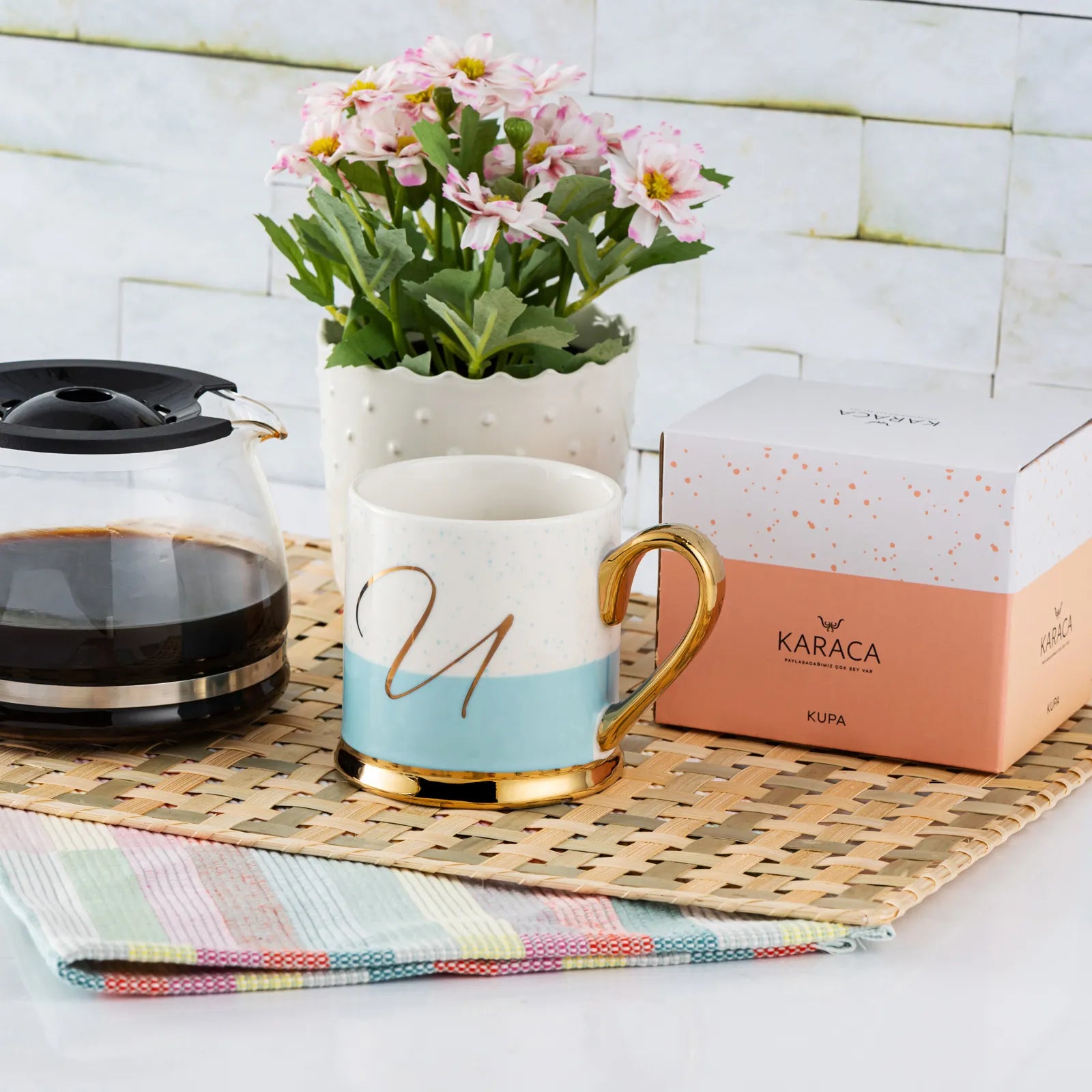 Karaca U Letter Mug 153.03.06.1627 -  Mugs - ebarza Furniture UAE | Shop Modern Furniture in Abu Dhabi & Dubai - مفروشات ايبازرا في الامارات | تسوق اثاث عصري وديكورات مميزة في دبي وابوظبي