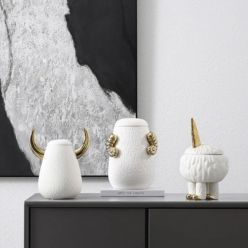 White Double Ear Decorative  Jar -A Fa-D21076A -  Vases - ebarza Furniture UAE | Shop Modern Furniture in Abu Dhabi & Dubai - مفروشات ايبازرا في الامارات | تسوق اثاث عصري وديكورات مميزة في دبي وابوظبي